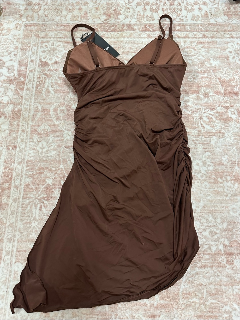 NEW 🤎Swim Brown Ruched Swimdress - V-Neck - Picture 10 of 10
